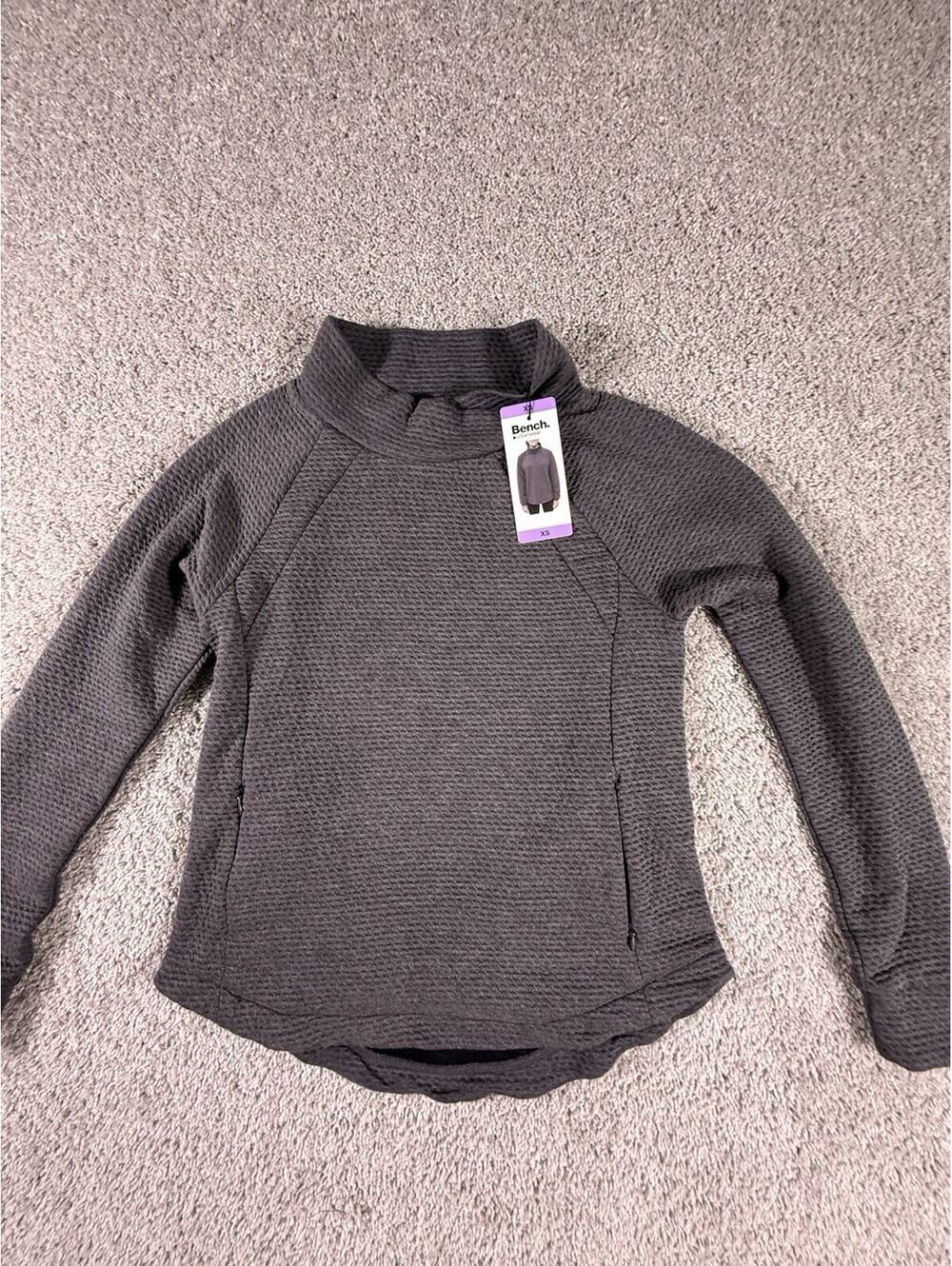 Bench Women's Funnel Neck With Pockets Pullover Top, Dark Gray, Size XS